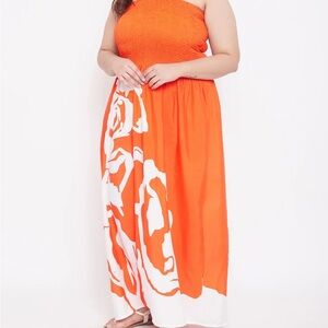 Orange and White Floral Maxi Dress